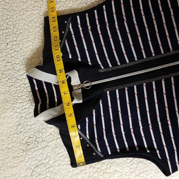 Dolcezza Long Fall Spring Vest Wearable Art / Sz S / Navy blue, white - Picture 16 of 17